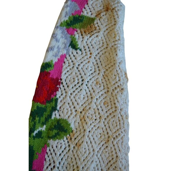 Vintage 80s Adrienne Vittadini Petites Size S Crochet Floral Grannycore Cardigan - Picture 12 of 16